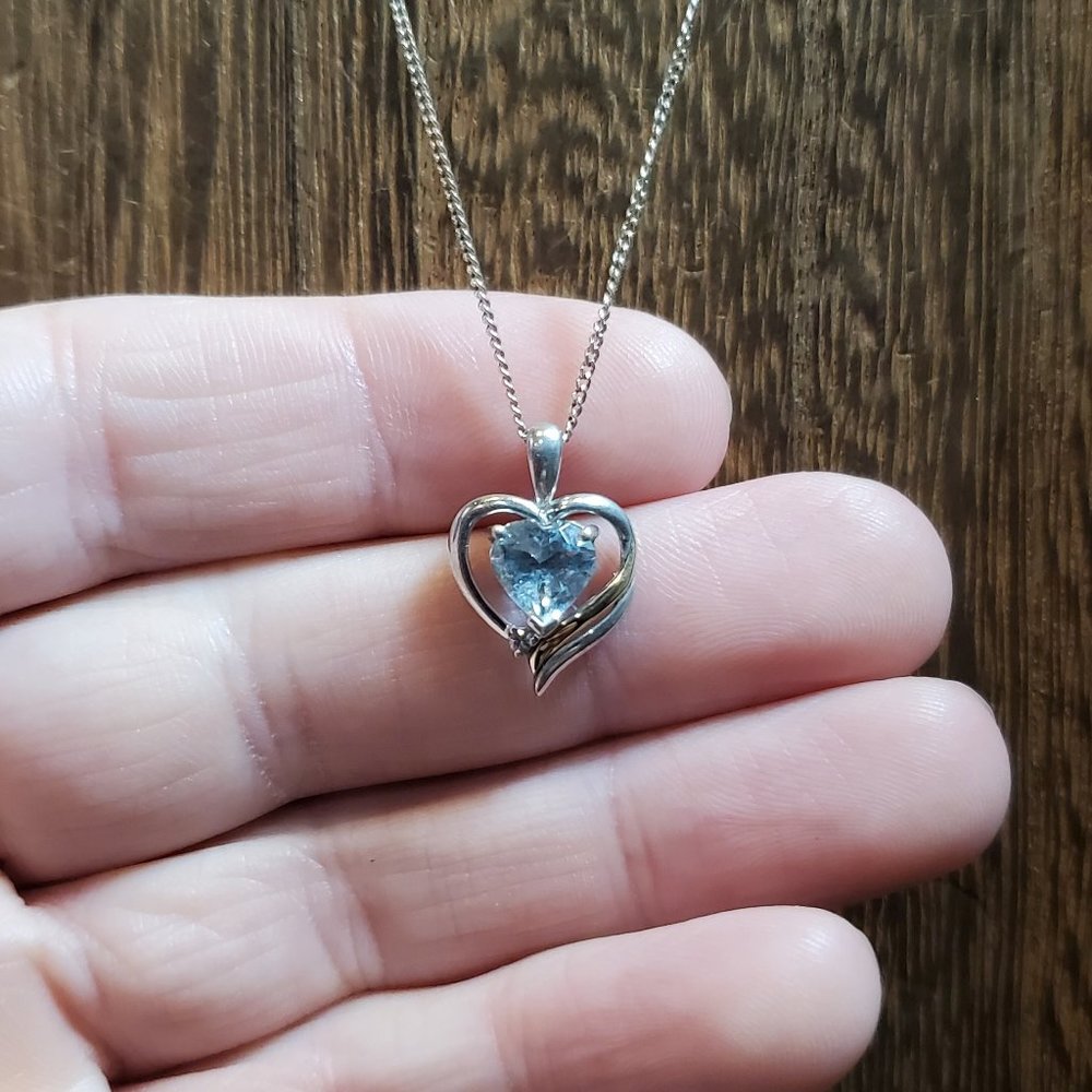 20 Inch 925 Sterling Silver & 14K Gold Aqua And Diamond Necklace